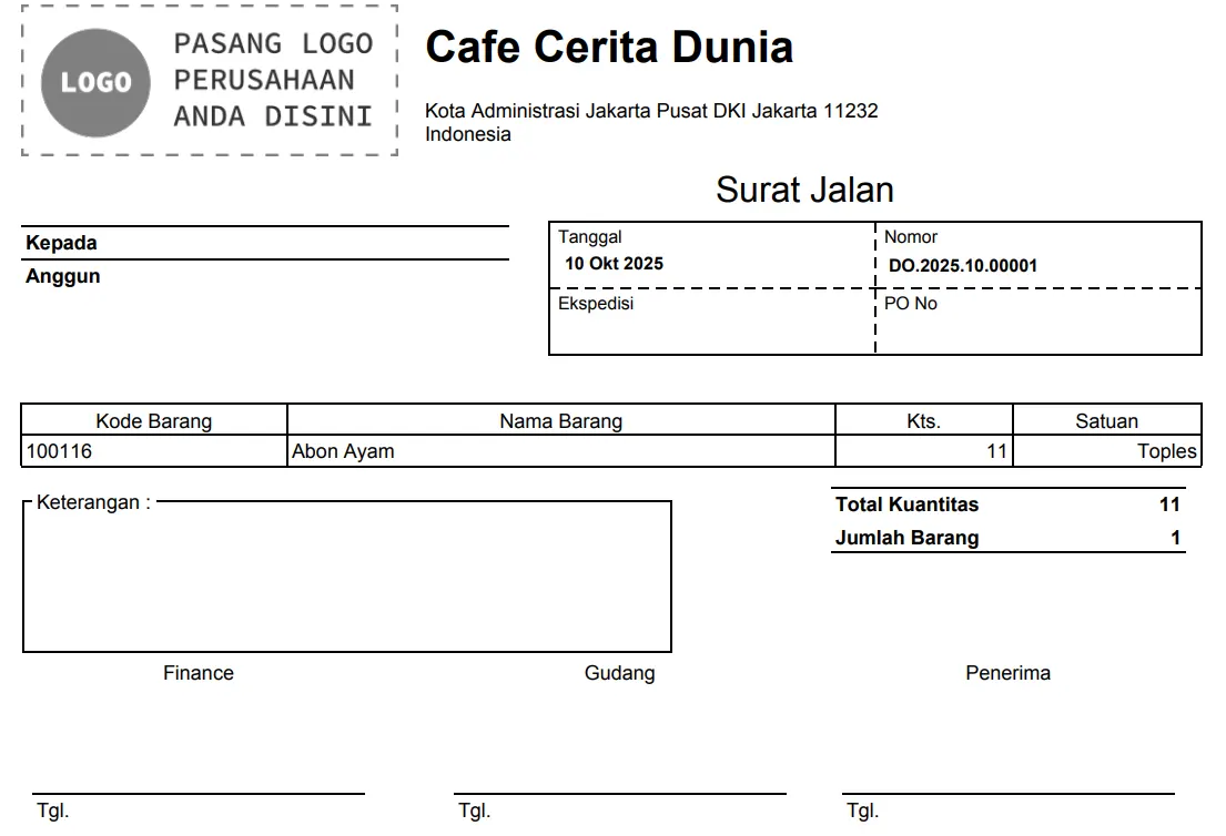 contoh surat jalan accurate online