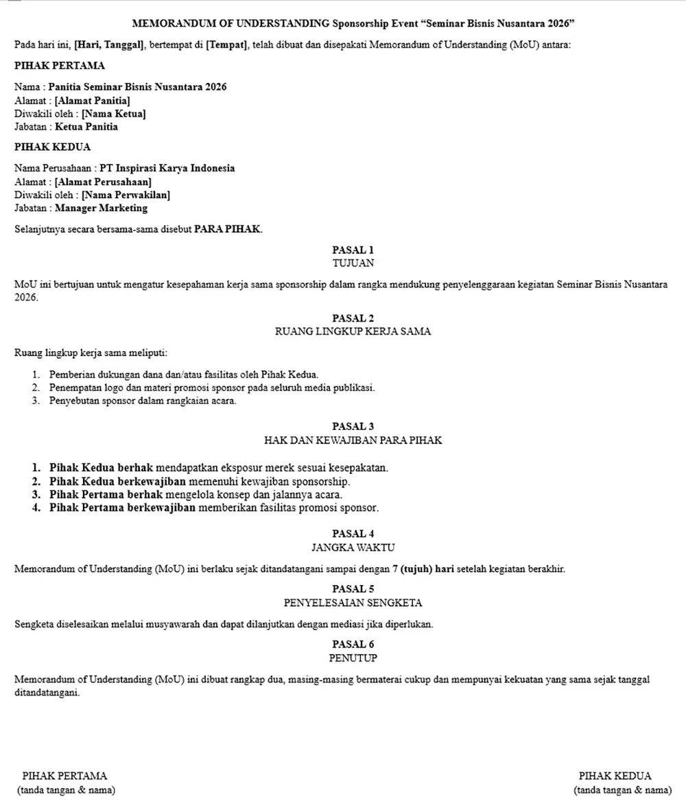 Contoh MoU sponsorship