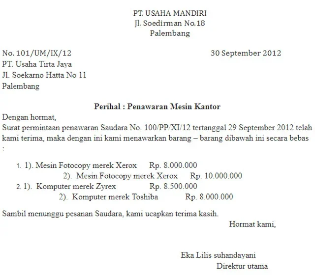 surat penawaran harga