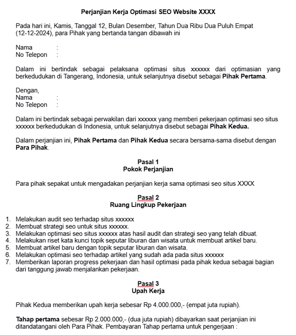 contoh surat kontrak kerja freelance