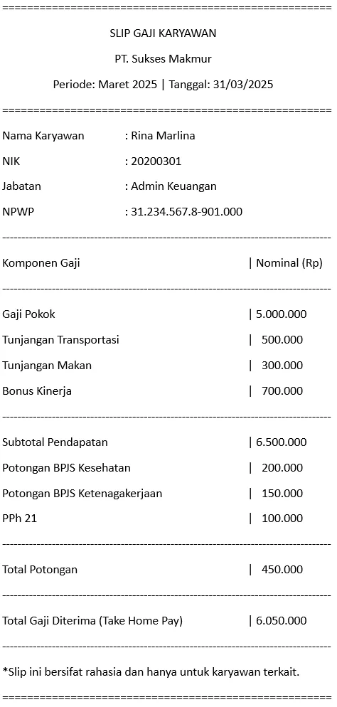 slip gaji contoh