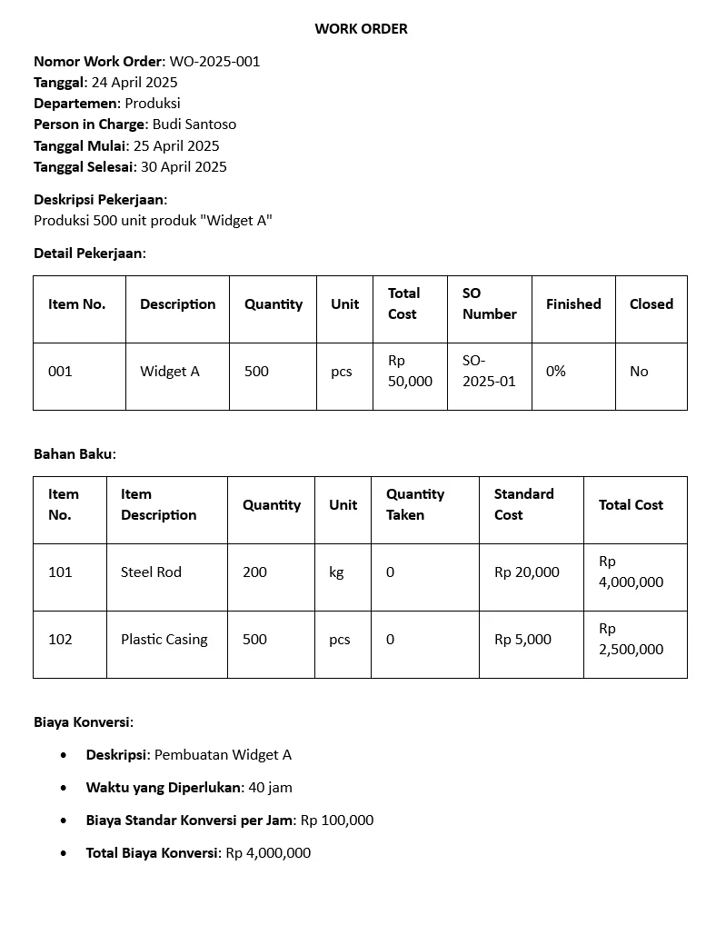 contoh work order