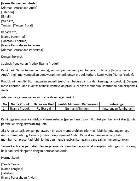 contoh surat niaga