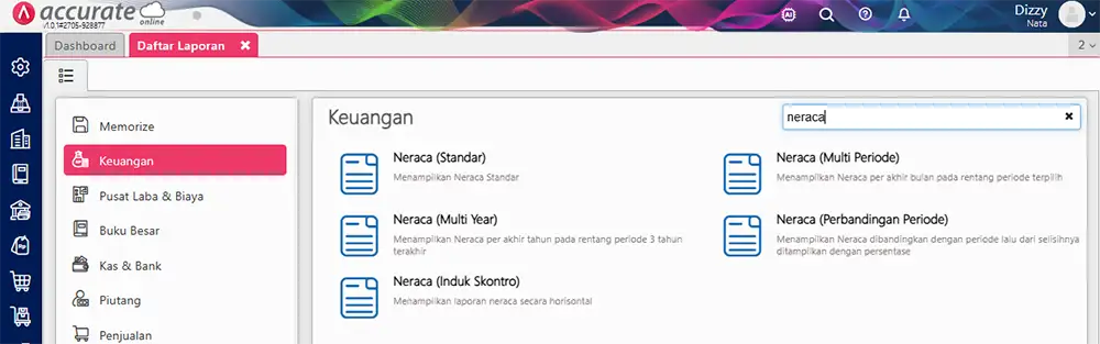 neraca keuangan accurate online