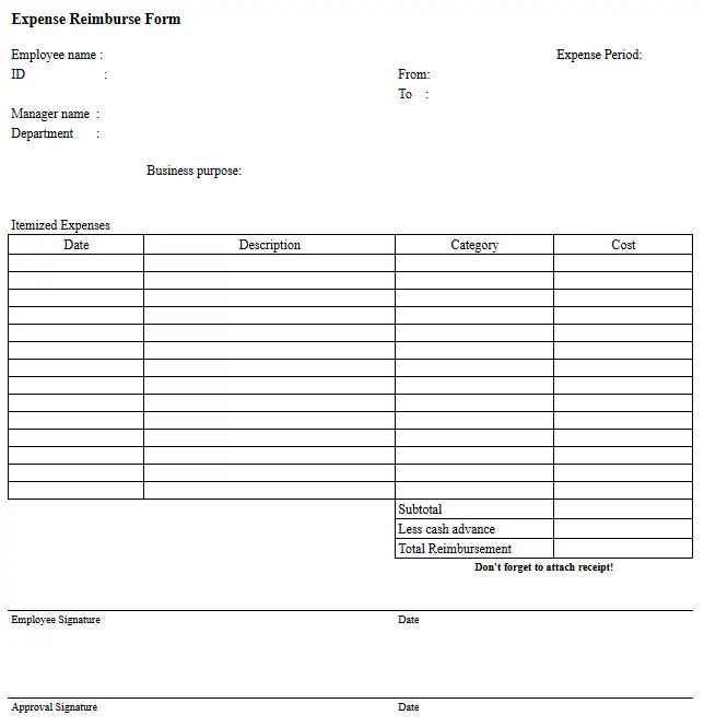 contoh form reimbursement