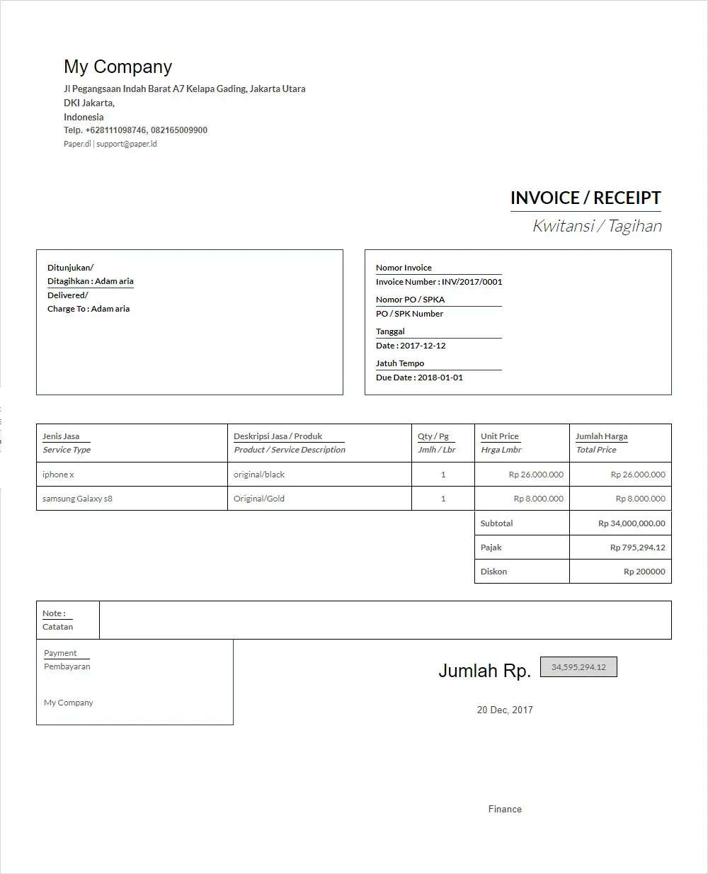 contoh template invoice