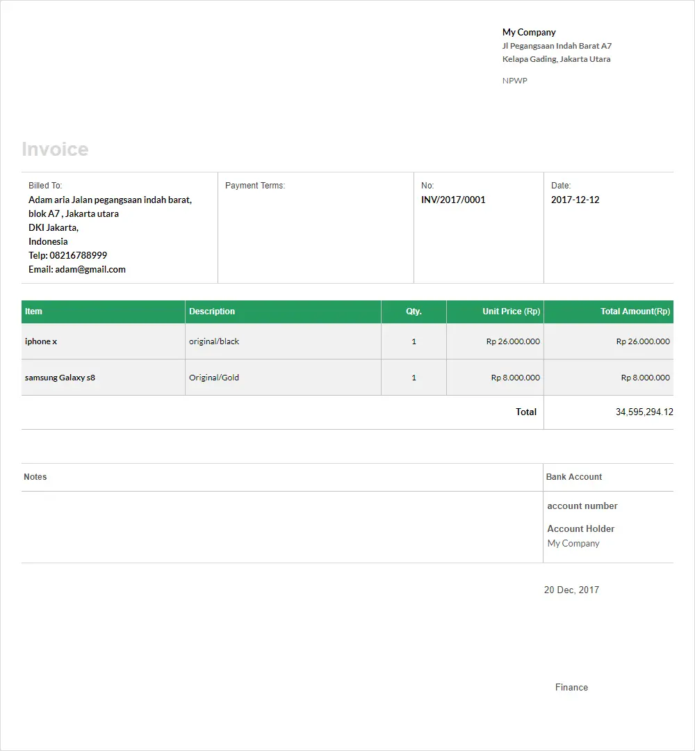 contoh template invoice