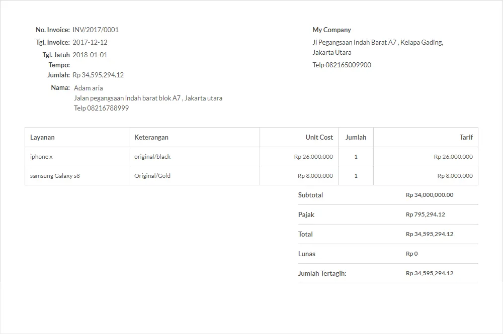 contoh template invoice