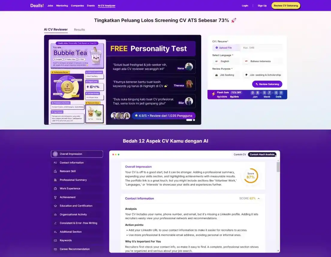 10 Contoh CV Fresh Graduate S1, SMA, dan SMK (+Template Word) 5 AI CV Reviewer Dealls