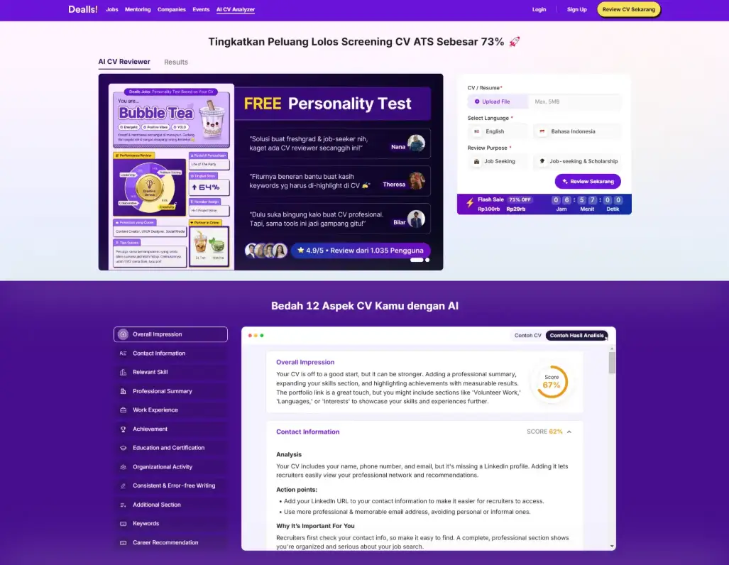 Tampilan CV Reviewer di Dealls