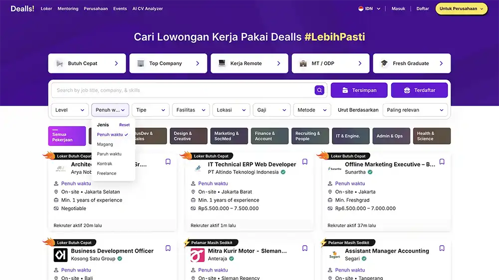 Tampilan Loker di Dealls