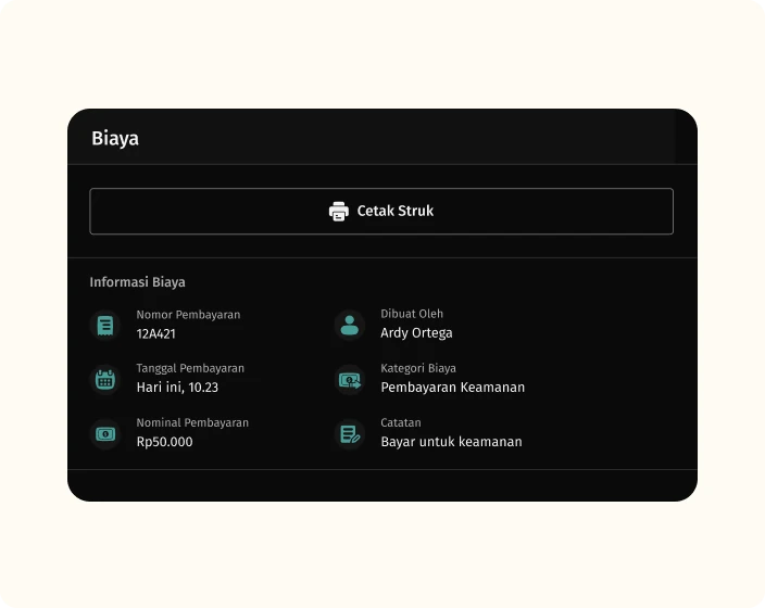 Fitur 30 fitur pencatatan biaya