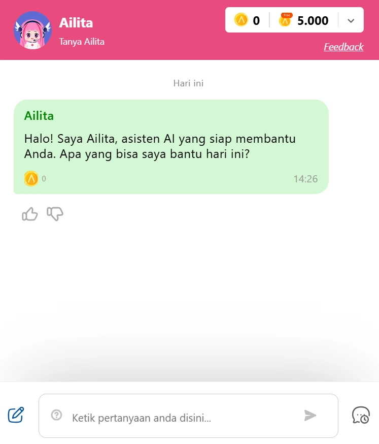 tampilan ailita chat