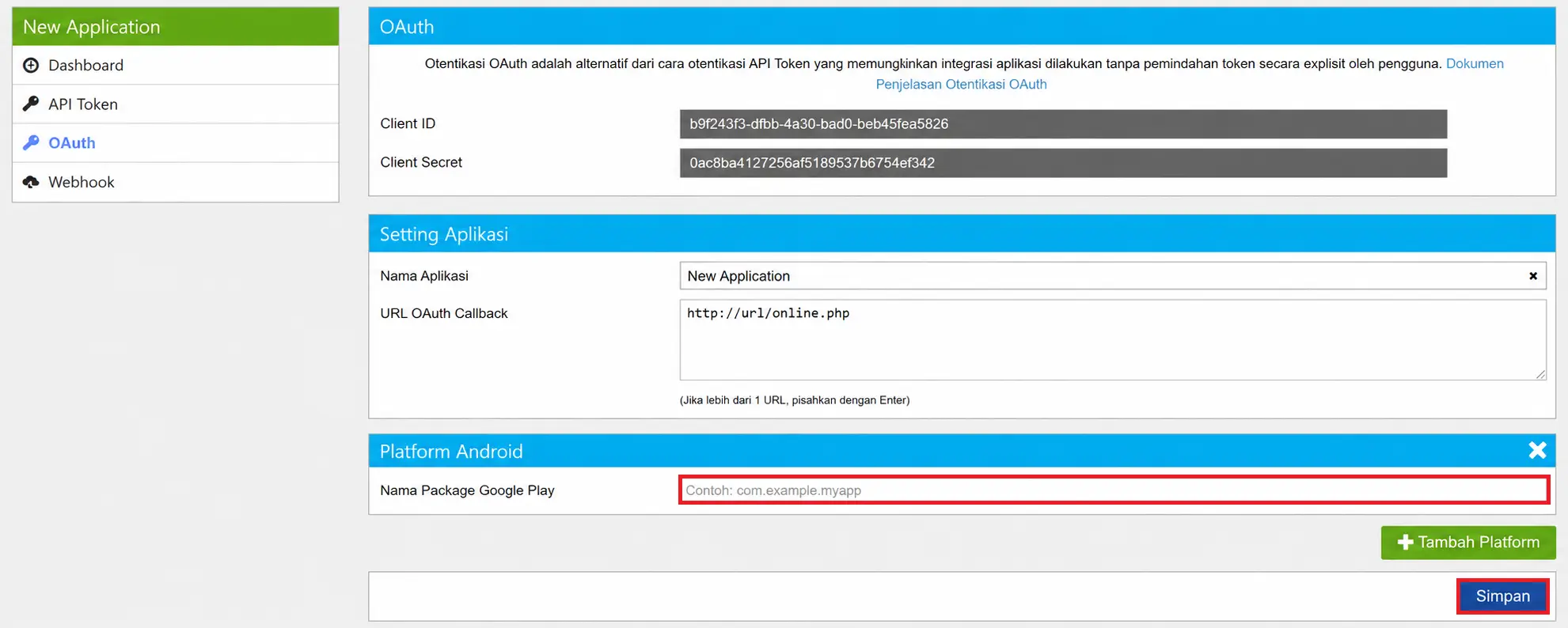 Langkah 8 - posisi 2 android Pendaftaran Aplikasi