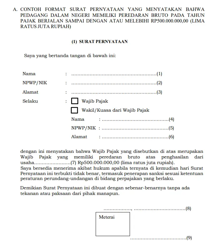 contoh surat pernyataan bebas pajak marketplace
